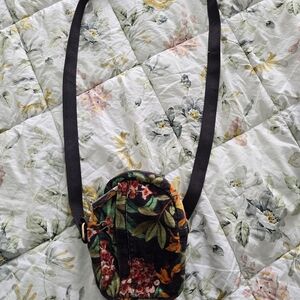 Floral Velvet Crossbody Bag in Black and Green